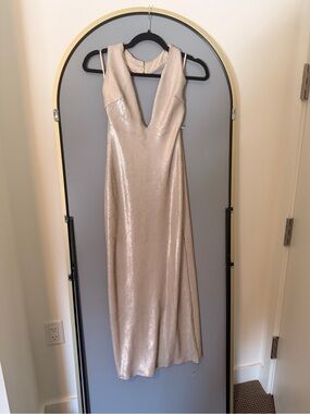 Meshki Gold Sequin Halter Midi Dress